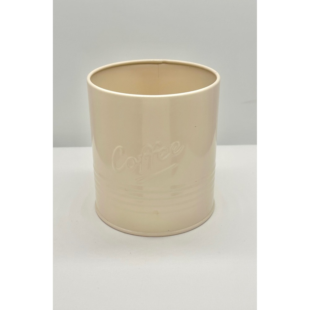 AQ Cream Metal Coffee Canister Embossed Script Logo Farmhouse Kitchen Storage